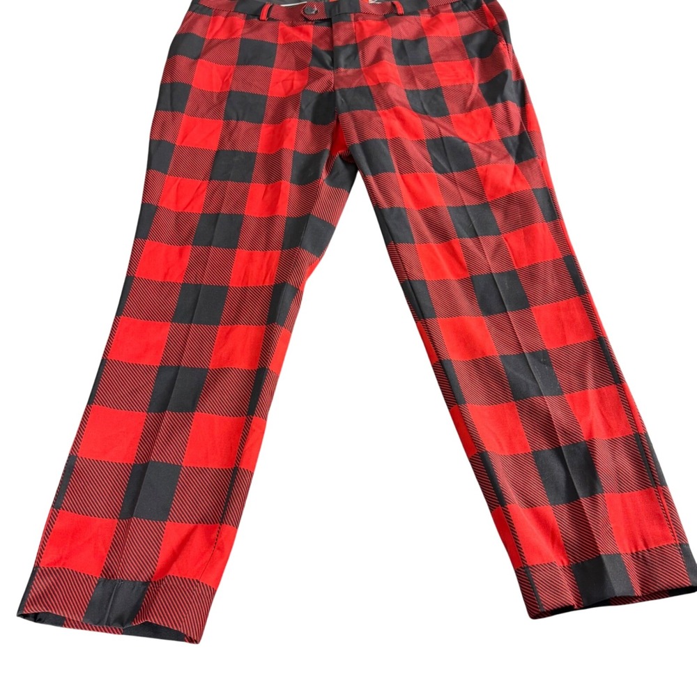 Shinesty Mens Red Black Buffalo Plaid Dress Pants Holiday Festive Trousers 40/46